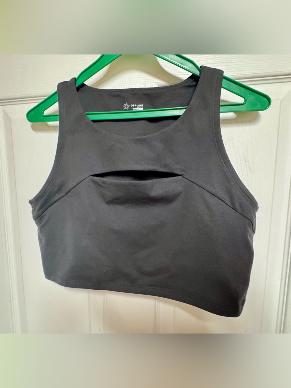 OFFLINE by Aerie “The Hugger” Long Line Sports Bra – Black Keyhole Cutout | XL